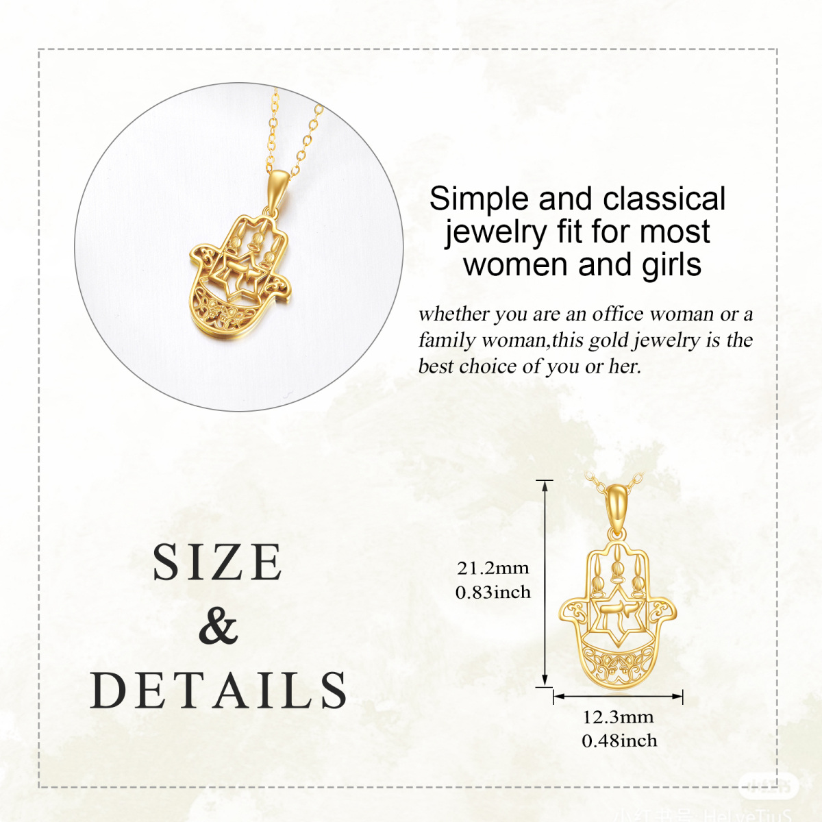 18K Gold Hamsa Hand Pendant Necklace-5