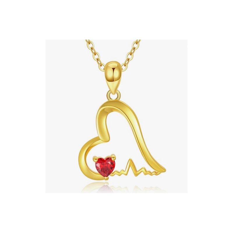 10K Gold Cubic Zirconia Heart Bar Necklace-1