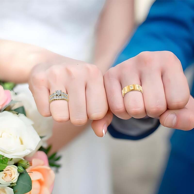 10K Gold Herzschliff Partnerringe, Ehering-Sets für Damen und Herren-3