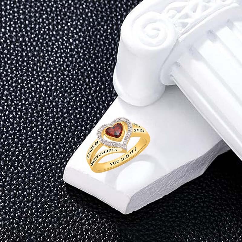 10K Gold Heart Cut Custom Ring Birthstone Personalized Mementos Jewelry for Women-2