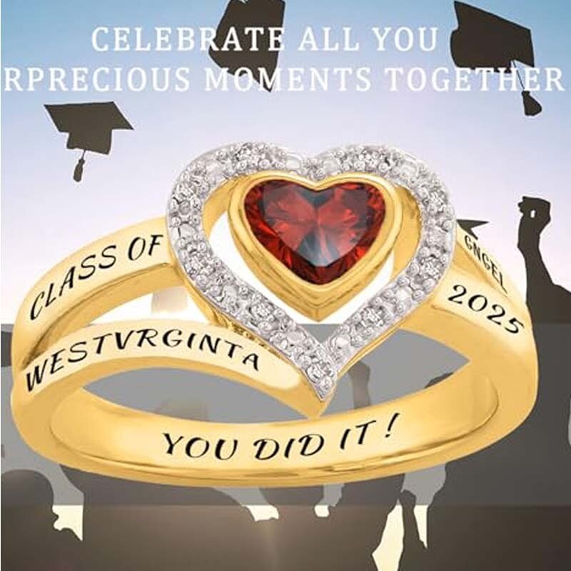 10K Gold Heart Cut Custom Ring Birthstone Personalized Mementos Jewelry for Women-3
