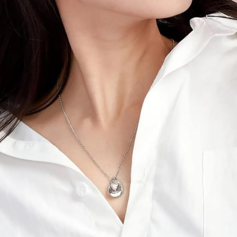 Naszyjnik z platyny z białym złotem w kształcie serca z cyrkonii sześciennej na prochy-2