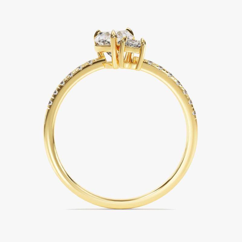 10K Gold Two Heart Cut Halo Moissanite Engagement Ring-3