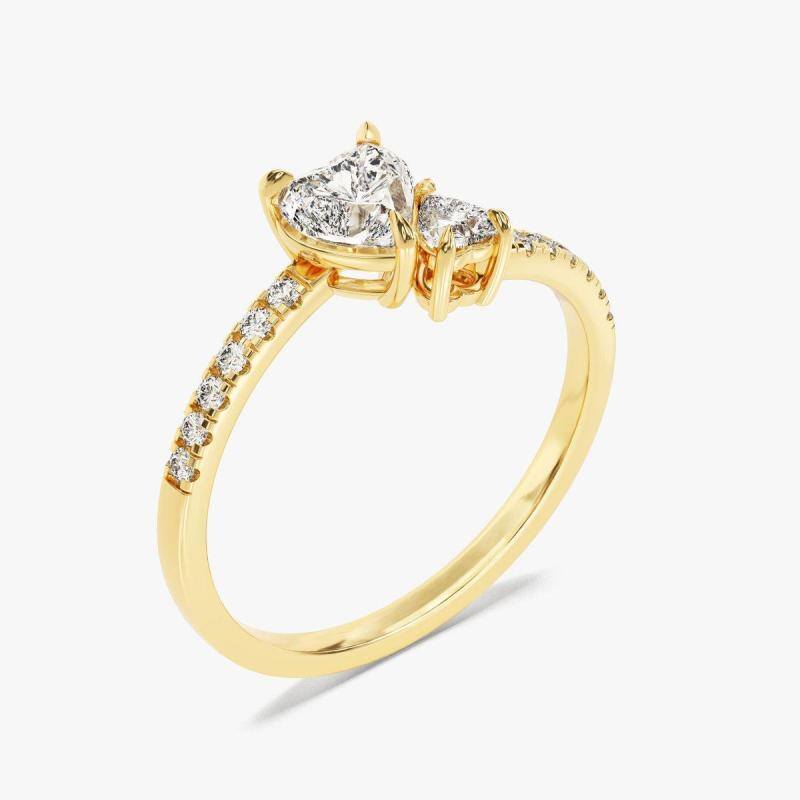 10K Gold Two Heart Cut Halo Moissanite Engagement Ring-4