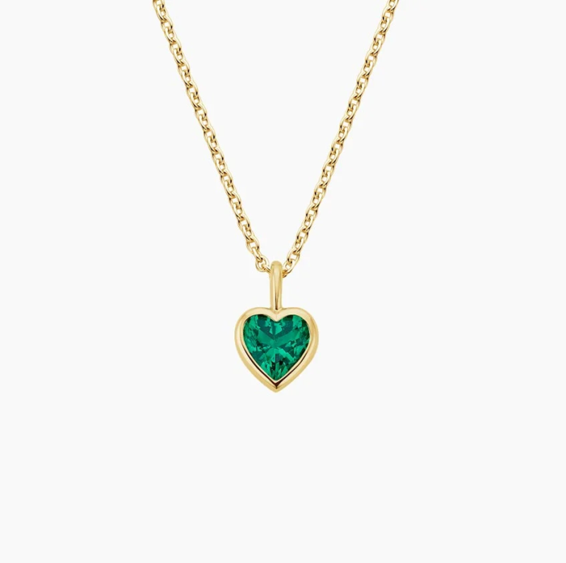 10K Gold Heart Cut Lab Created Emerald Pendant Necklace-2