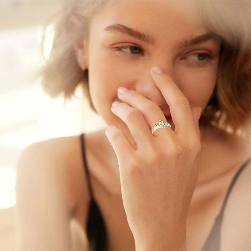 10K Gold Heart Cut & Personalized Birthstone Custom Ring-2