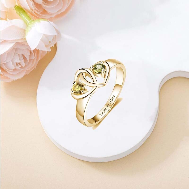 10K Gold Heart Cut & Personalized Birthstone Custom Ring-3