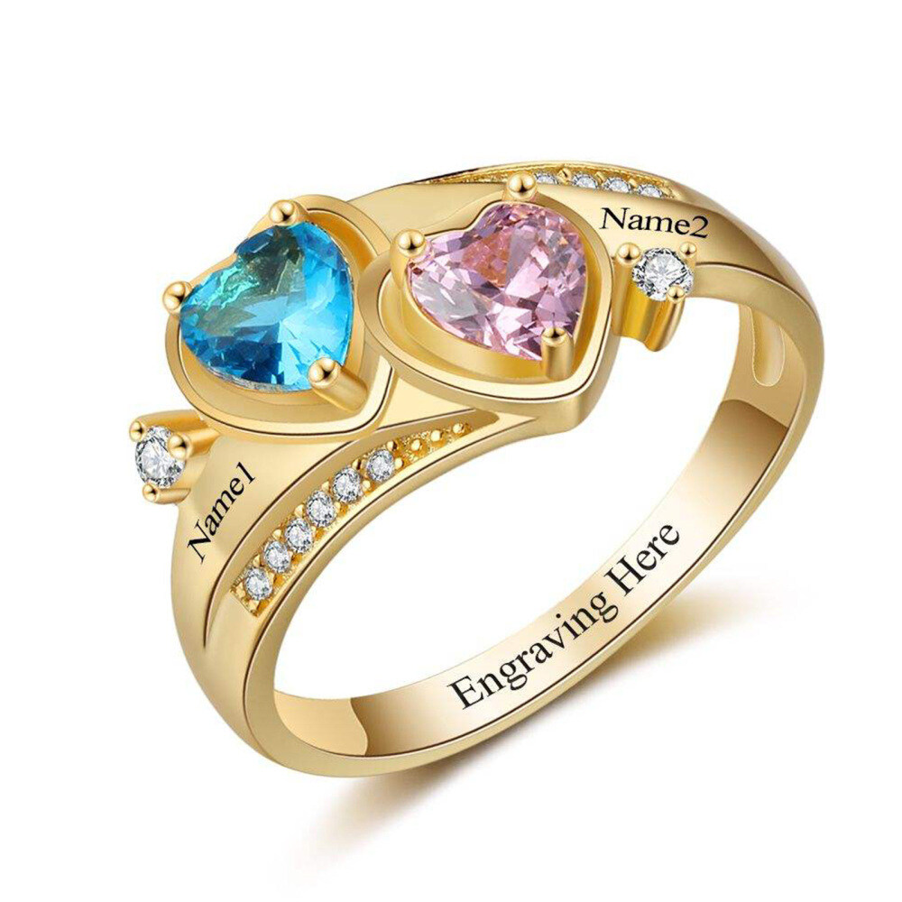 10K Gold Heart Cut Cubic Zirconia Personalized Birthstone Birthstone Ring-1