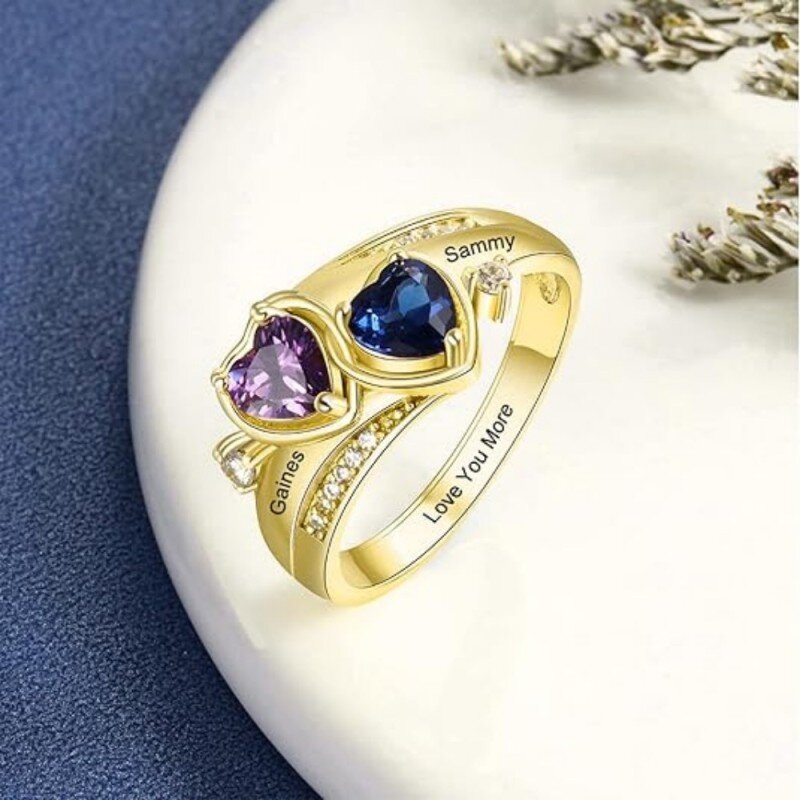 10K White Gold Heart Cut Cubic Zirconia Personalized Birthstone Birthstone Ring-3