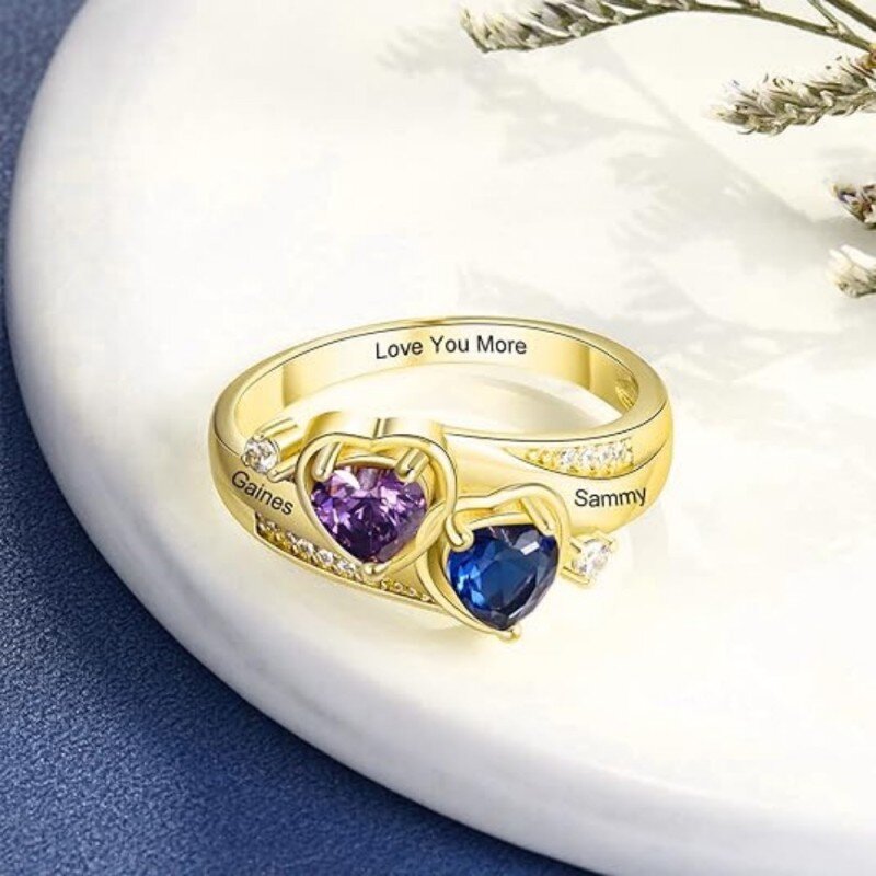 10K White Gold Heart Cut Cubic Zirconia Personalized Birthstone Birthstone Ring-4