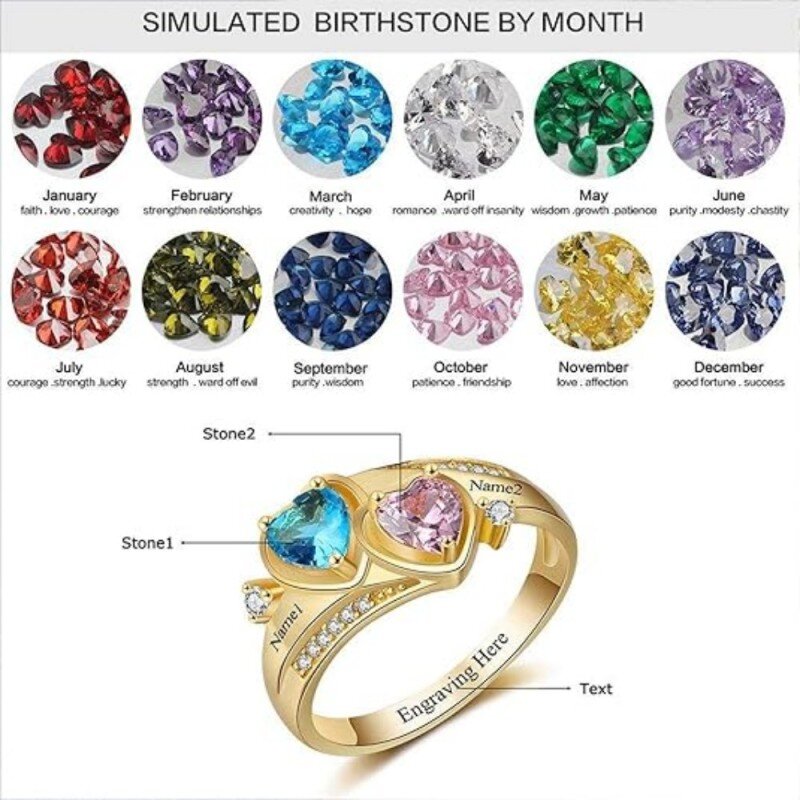 10K White Gold Heart Cut Cubic Zirconia Personalized Birthstone Birthstone Ring-5