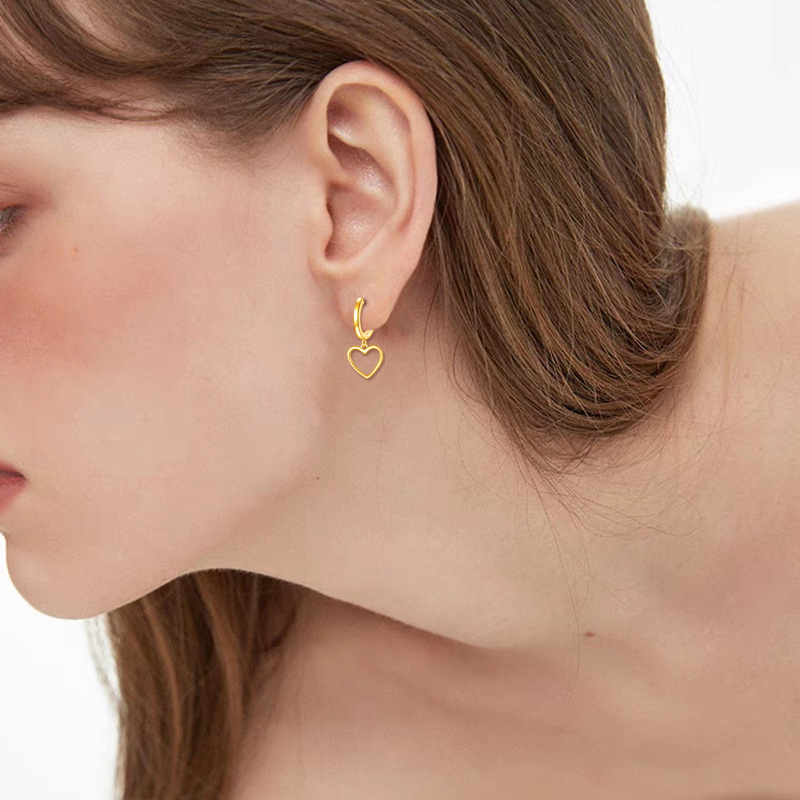 Herzförmige Ohrhänger aus 10-karätigem Weißgold-2