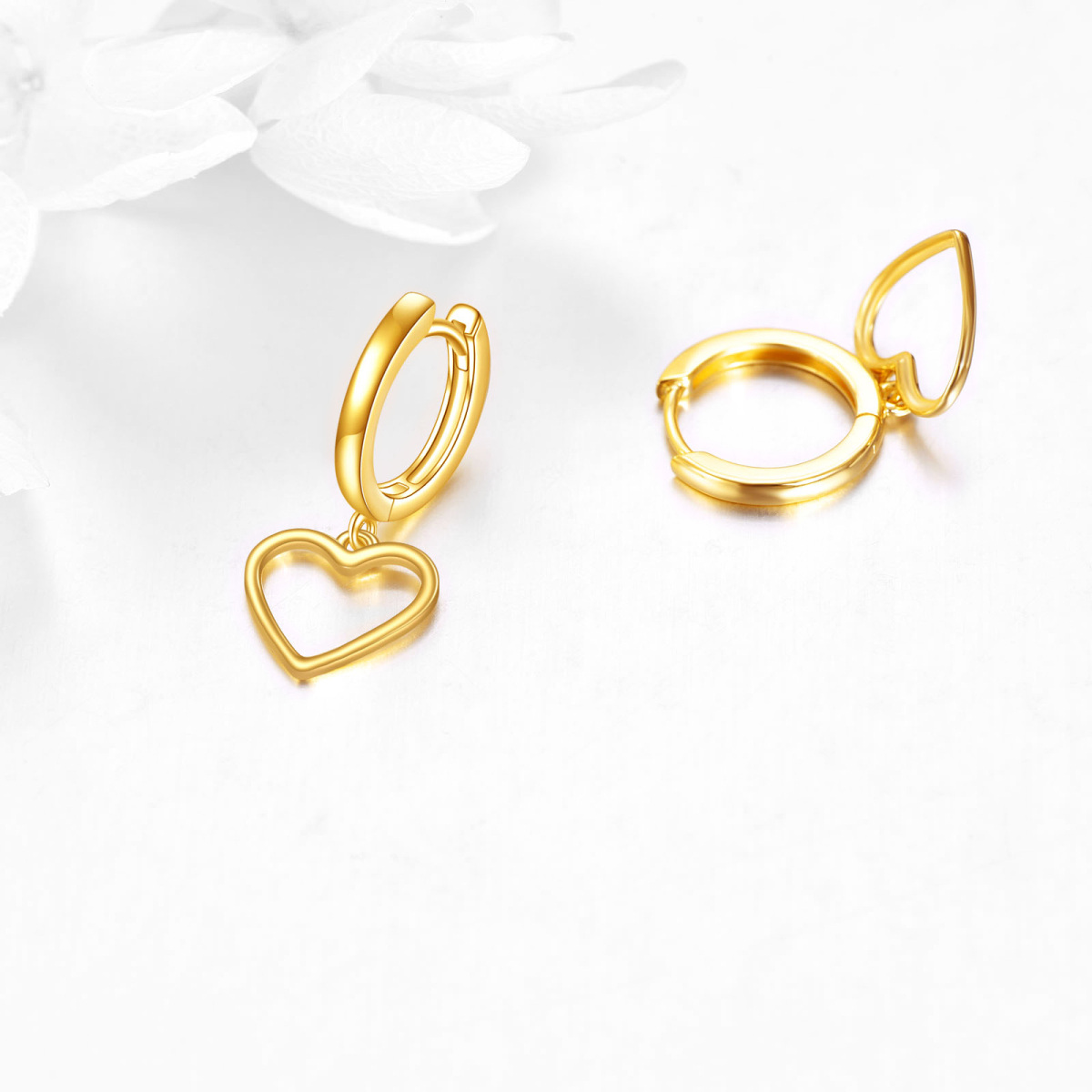 18K Gold Heart Drop Earrings-3