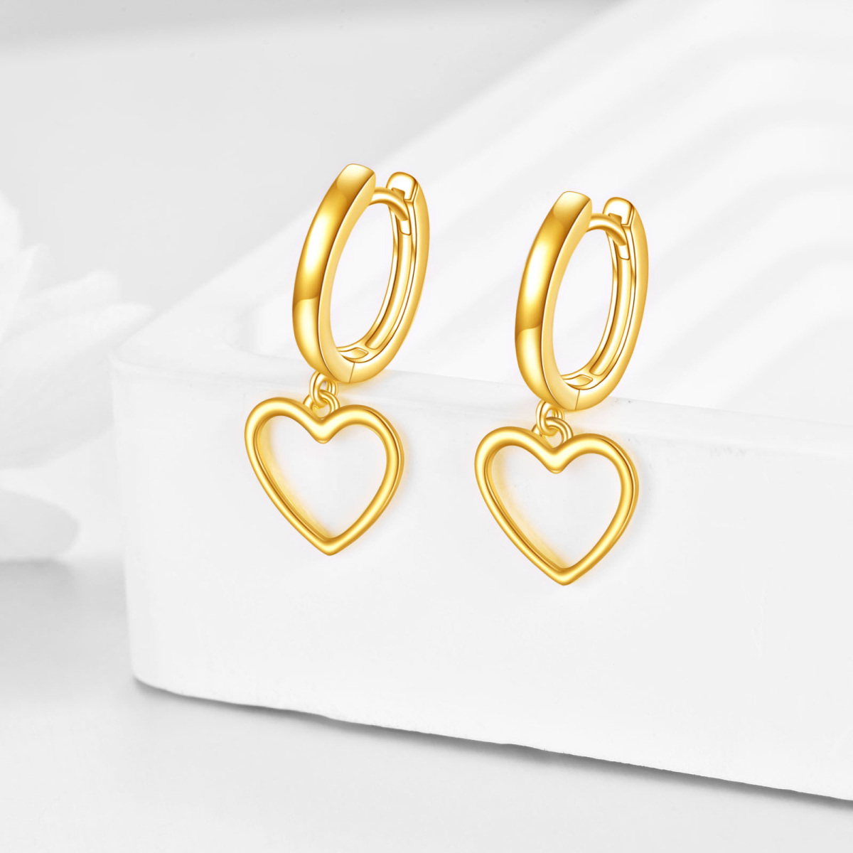 18K Gold Heart Drop Earrings-4