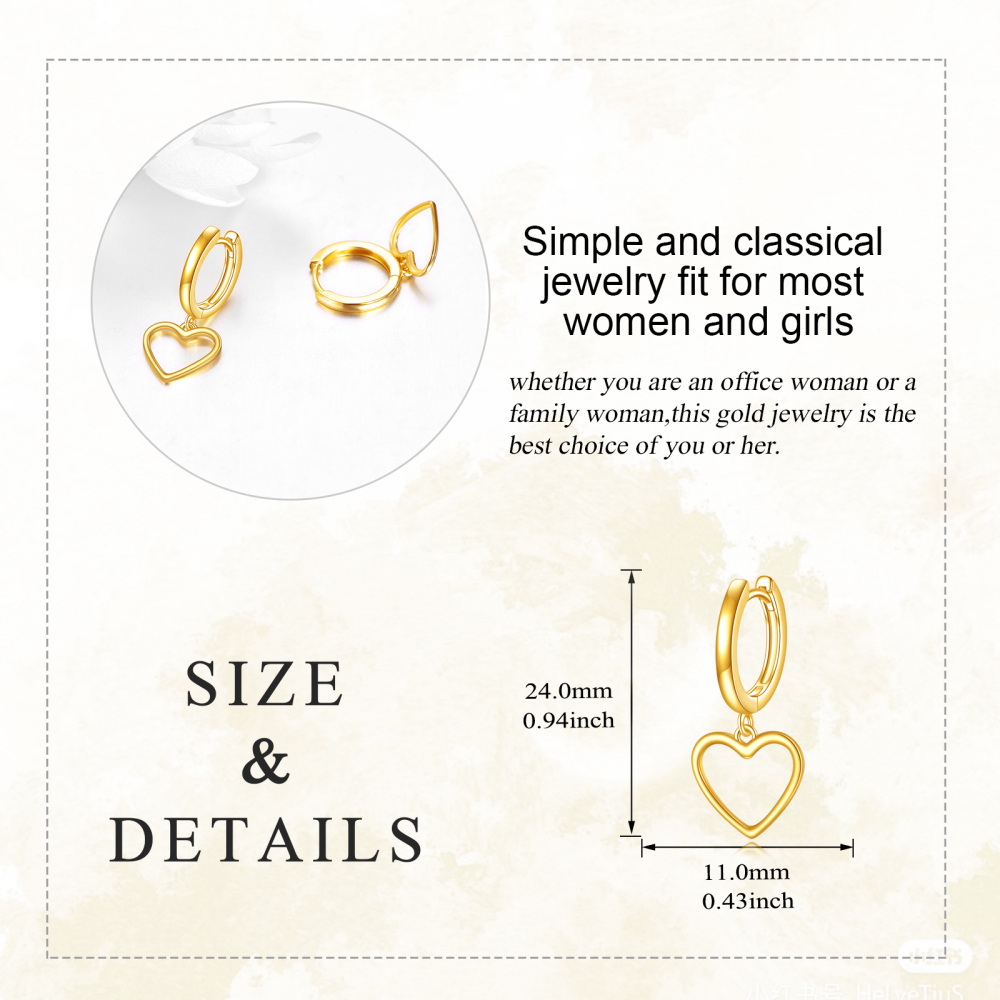 10K Gold Heart Drop Earrings-5
