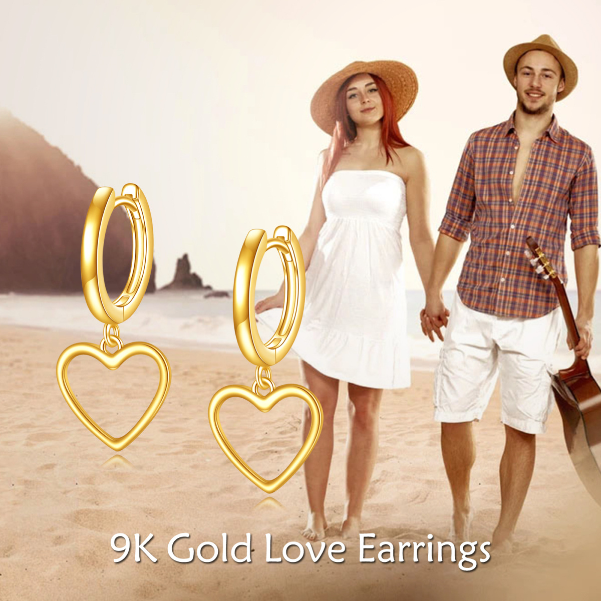 18K Gold Heart Drop Earrings-6