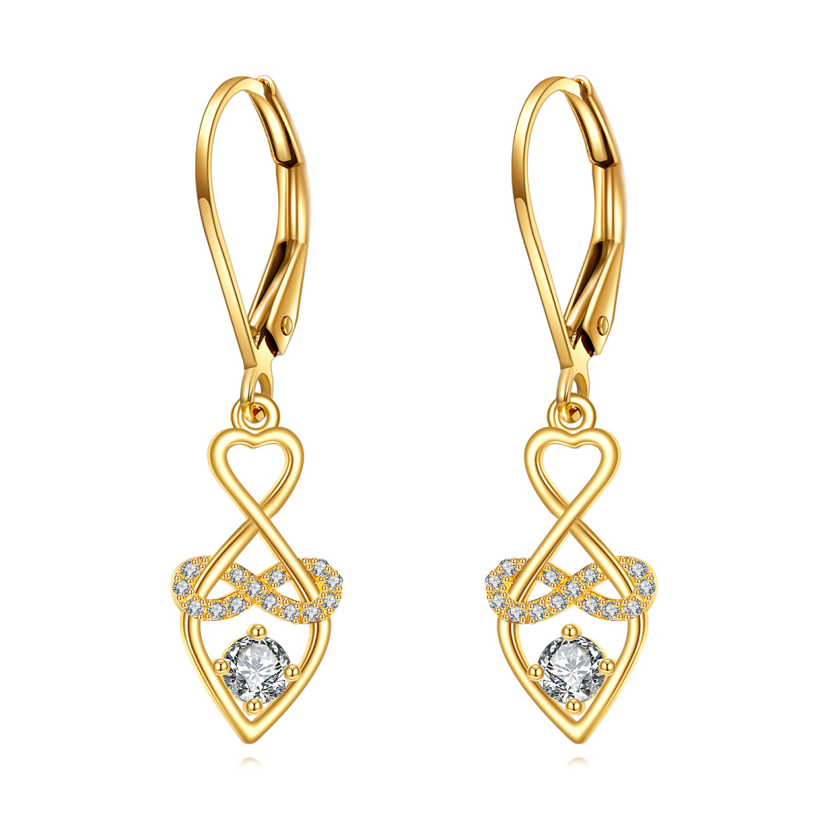 14K Gold Cubic Zirconia Heart Drop Earrings-1