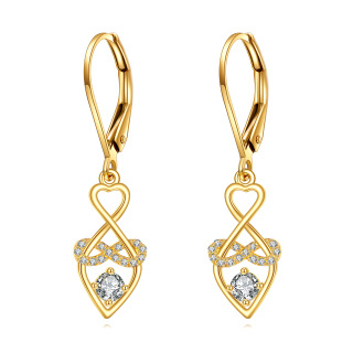 10K Gold Cubic Zirconia Heart Drop Earrings-3