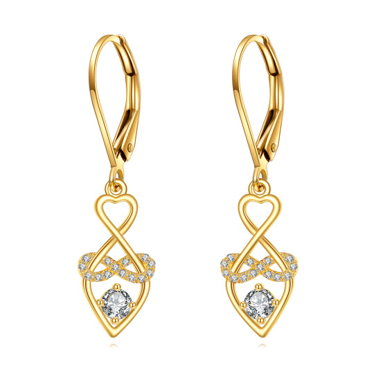 10K Gold Cubic Zirconia Heart Drop Earrings