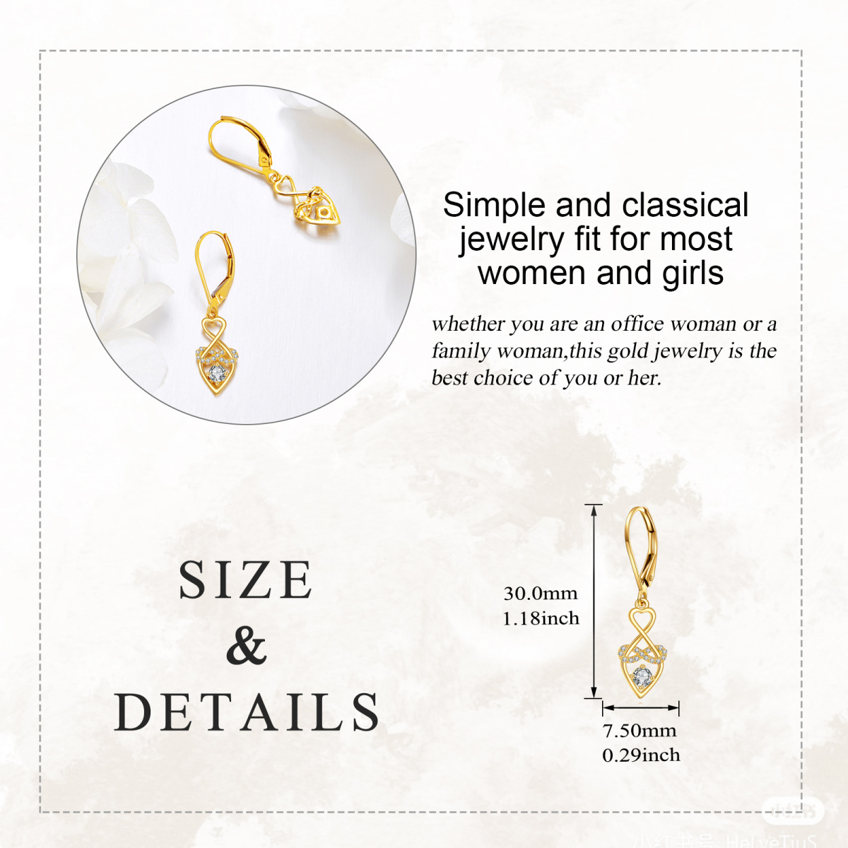 18K Gold Cubic Zirconia Heart Drop Earrings-5