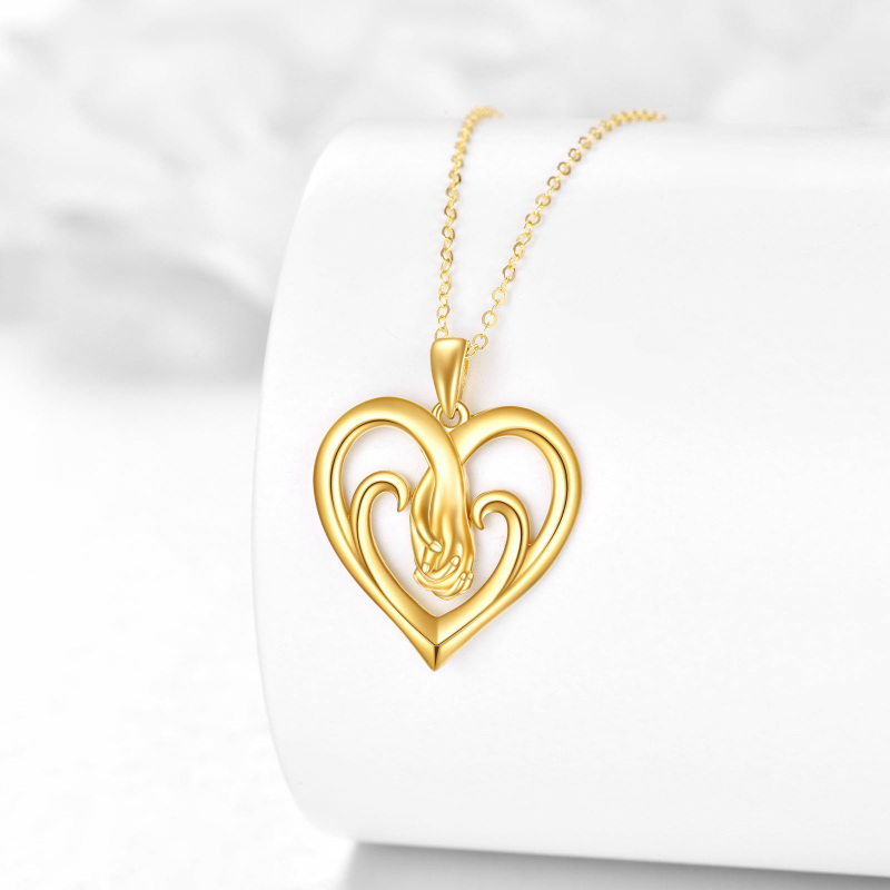 10K Gold Interlocking Hearts & Hold Hands Pendant Necklace For Mother-3