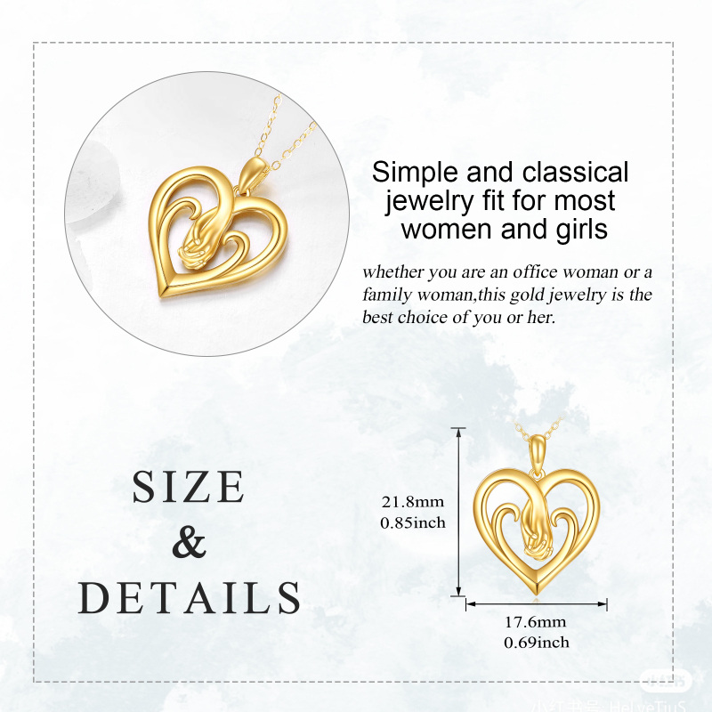10K Gold Interlocking Hearts & Hold Hands Pendant Necklace For Mother-6