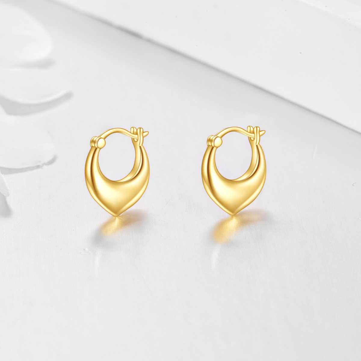 10K Gold Heart Hoop Earrings-3