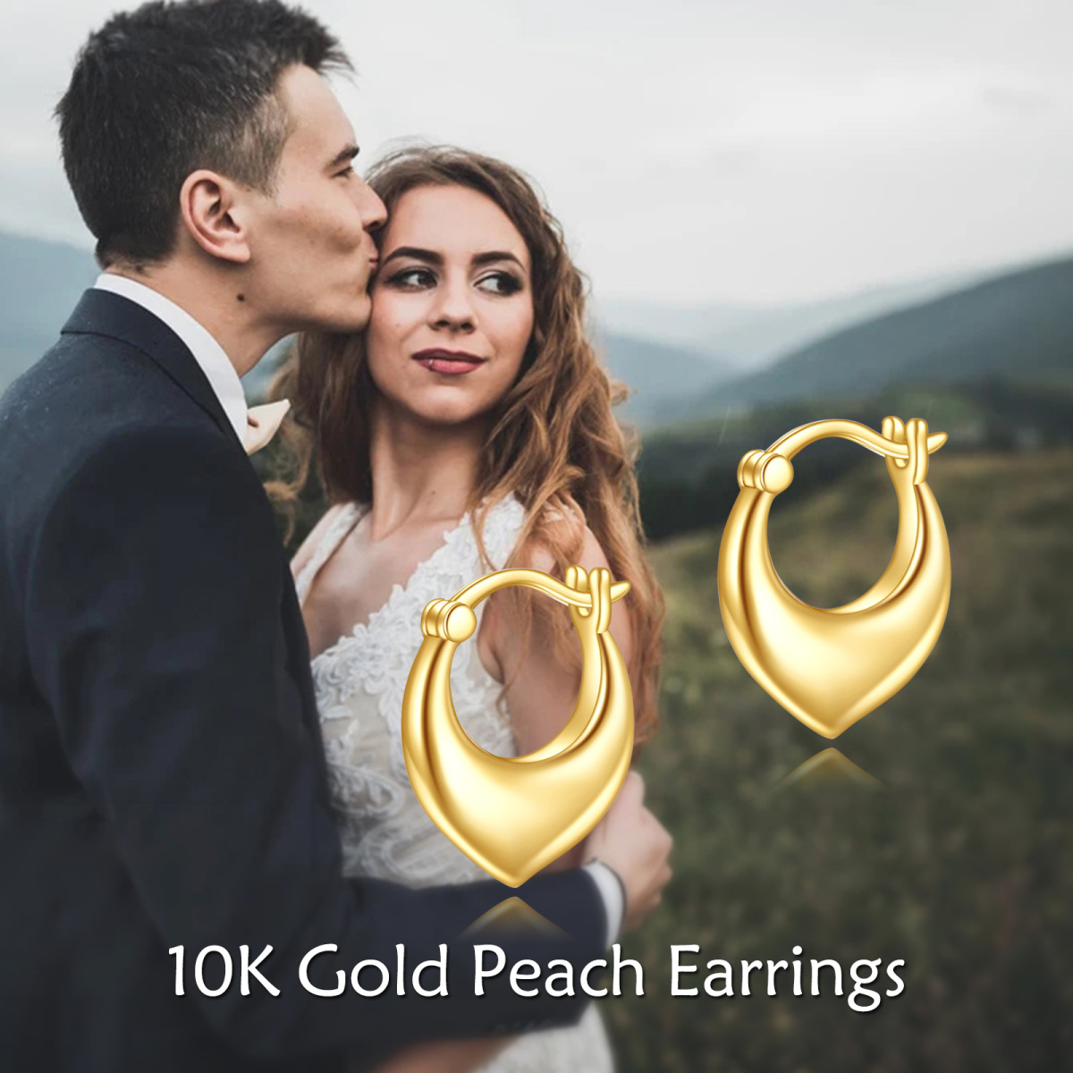 10K Gold Heart Hoop Earrings-4