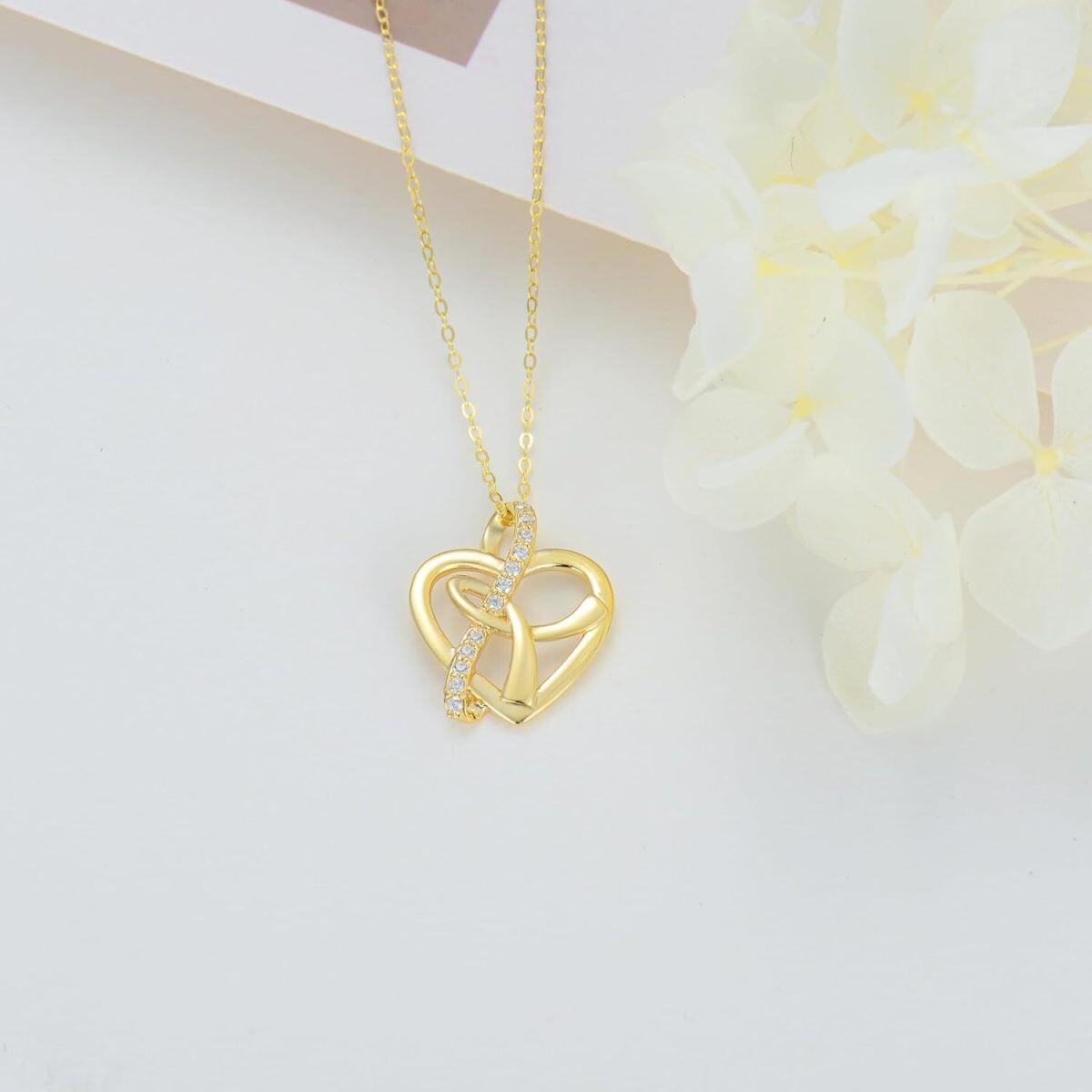 10K Gold Cubic Zirconia Heart Necklace for Women-2