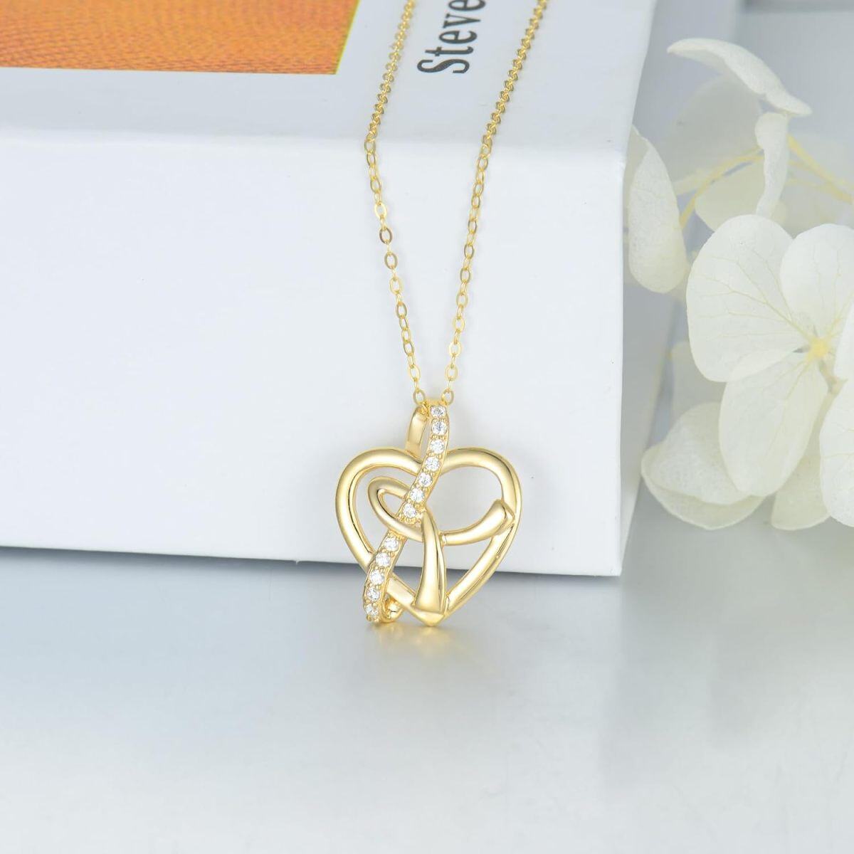 10K Gold Cubic Zirconia Heart Necklace for Women-3