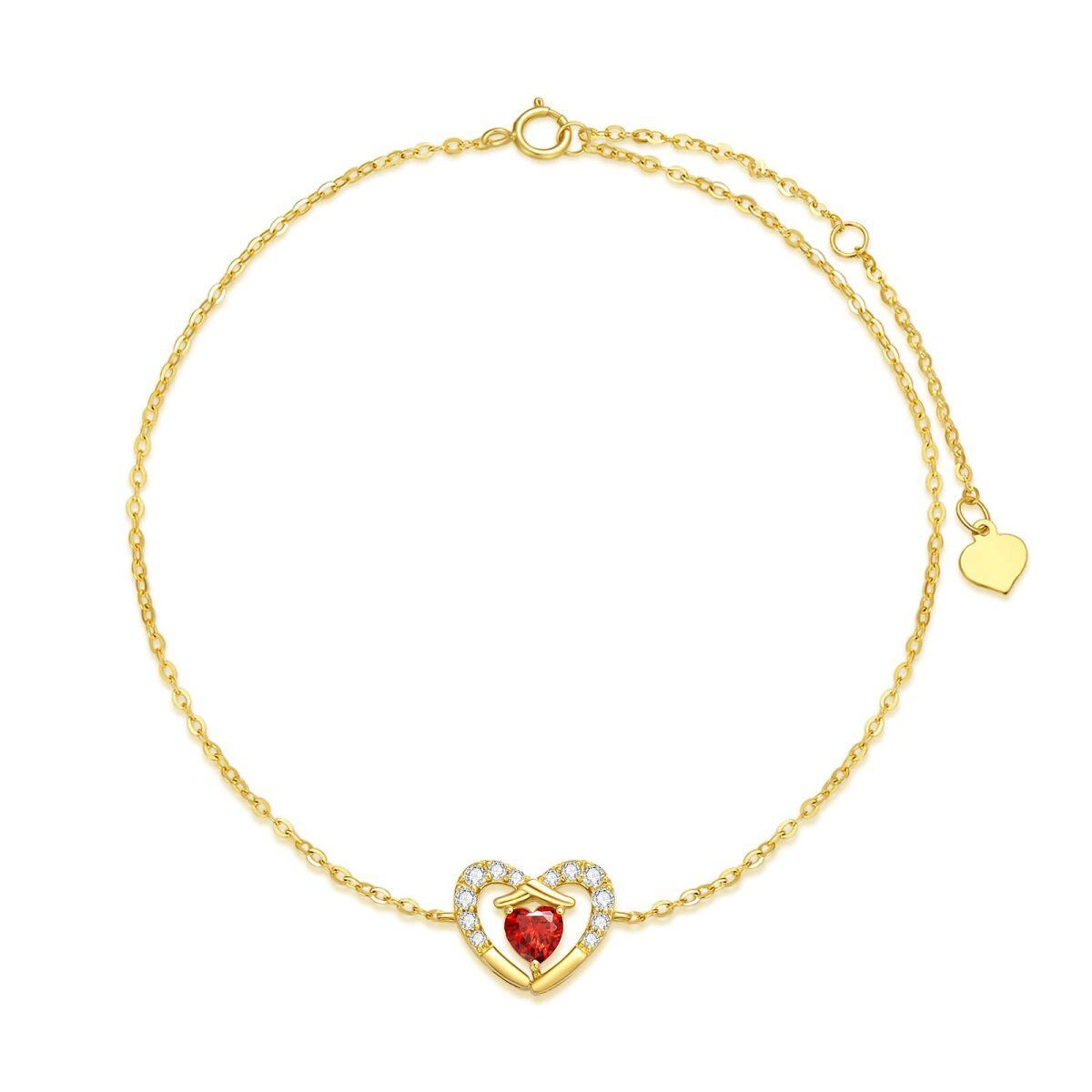 10K Gold Cubic Zirconia Heart Charm Bracelet-1