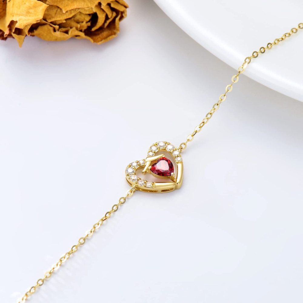 Pulsera con colgante de corazón de circonita cúbica de oro de 10 quilates-3