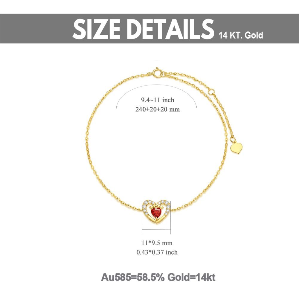 Pulsera con colgante de corazón de circonita cúbica de oro de 10 quilates-5