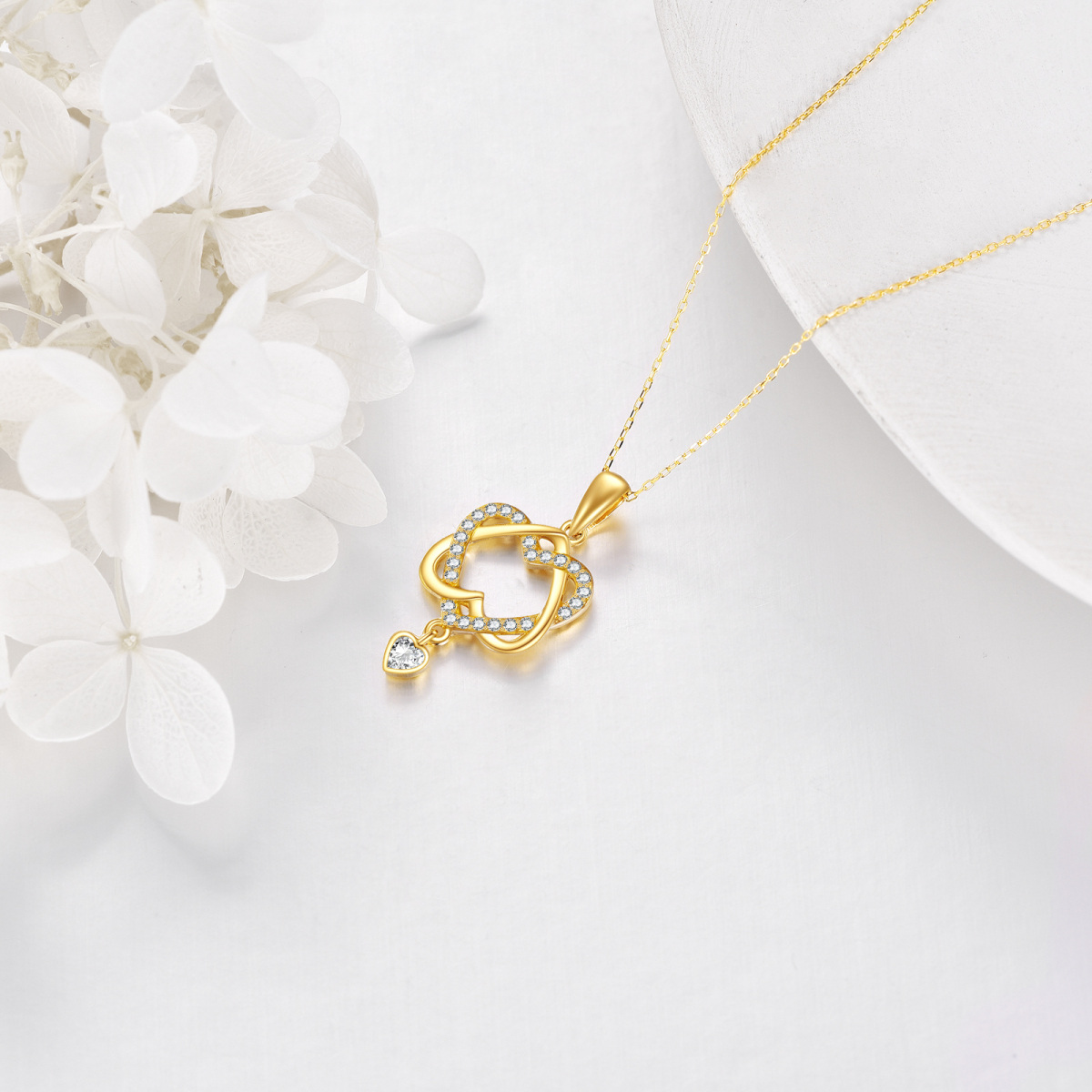 10K Gold Cubic Zirconia Heart Pendant Necklace-3