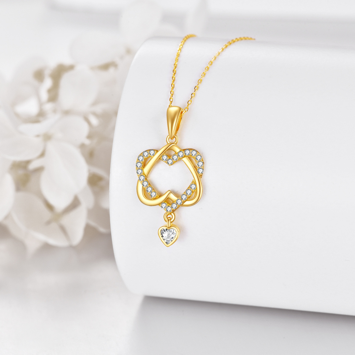 10K Gold Cubic Zirconia Heart Pendant Necklace-4