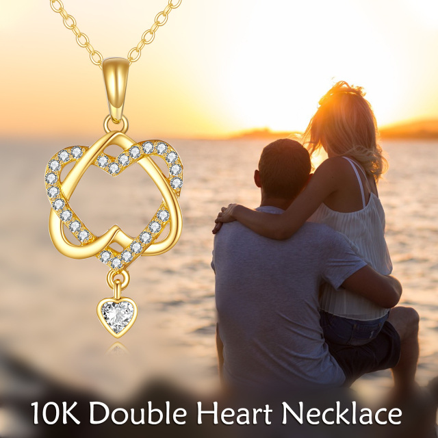 10K gouden kubieke zirkonia hart hanger ketting-6