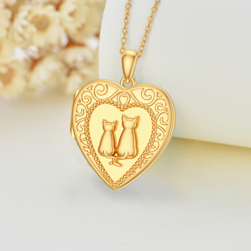 Sterling Silver with Yellow Gold Plated & Personalized Engraving Photo & Heart Cat Personalized Photo Locket Necklace-3