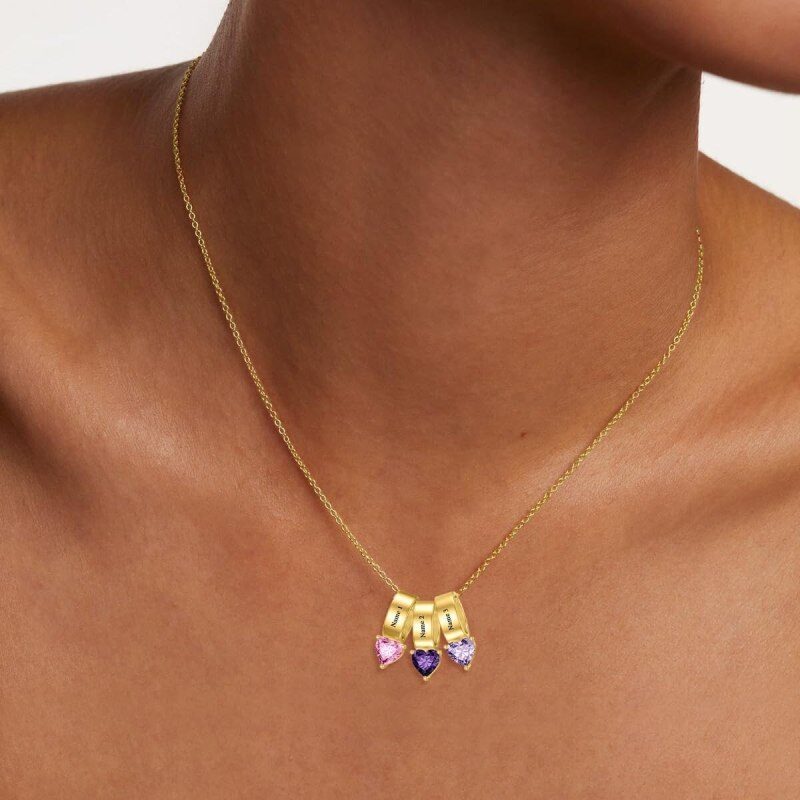 قلادة من الذهب الأبيض عيار 10 قيراط مرصعة بالزركونيا المكعبة ومقطوعة على شكل قلب، تحمل اسمك وحجر ميلادك الشخصي-2