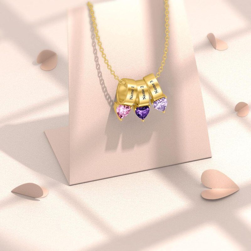 قلادة من الذهب الأبيض عيار 10 قيراط مرصعة بالزركونيا المكعبة ومقطوعة على شكل قلب، تحمل اسمك وحجر ميلادك الشخصي-3