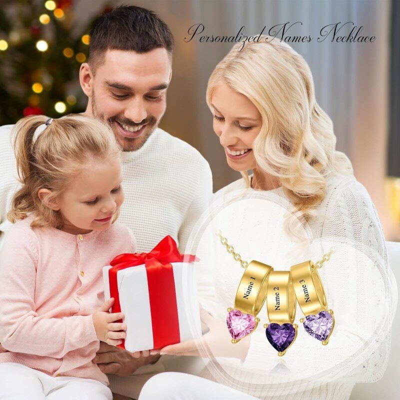 قلادة من الذهب الأبيض عيار 10 قيراط مرصعة بالزركونيا المكعبة ومقطوعة على شكل قلب، تحمل اسمك وحجر ميلادك الشخصي-4