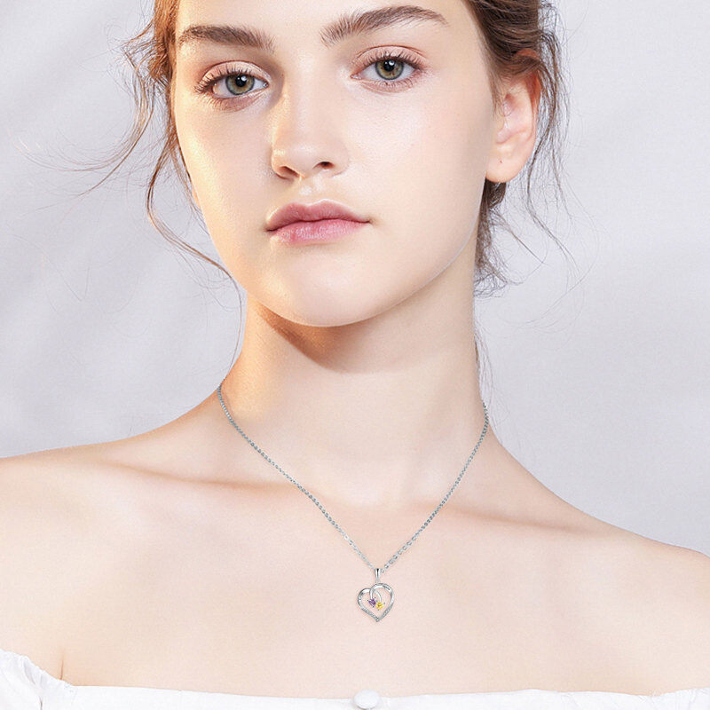 10K Gold Cubic Zirconia Heart Personalized Name and Birthstone Pendant Necklace-4