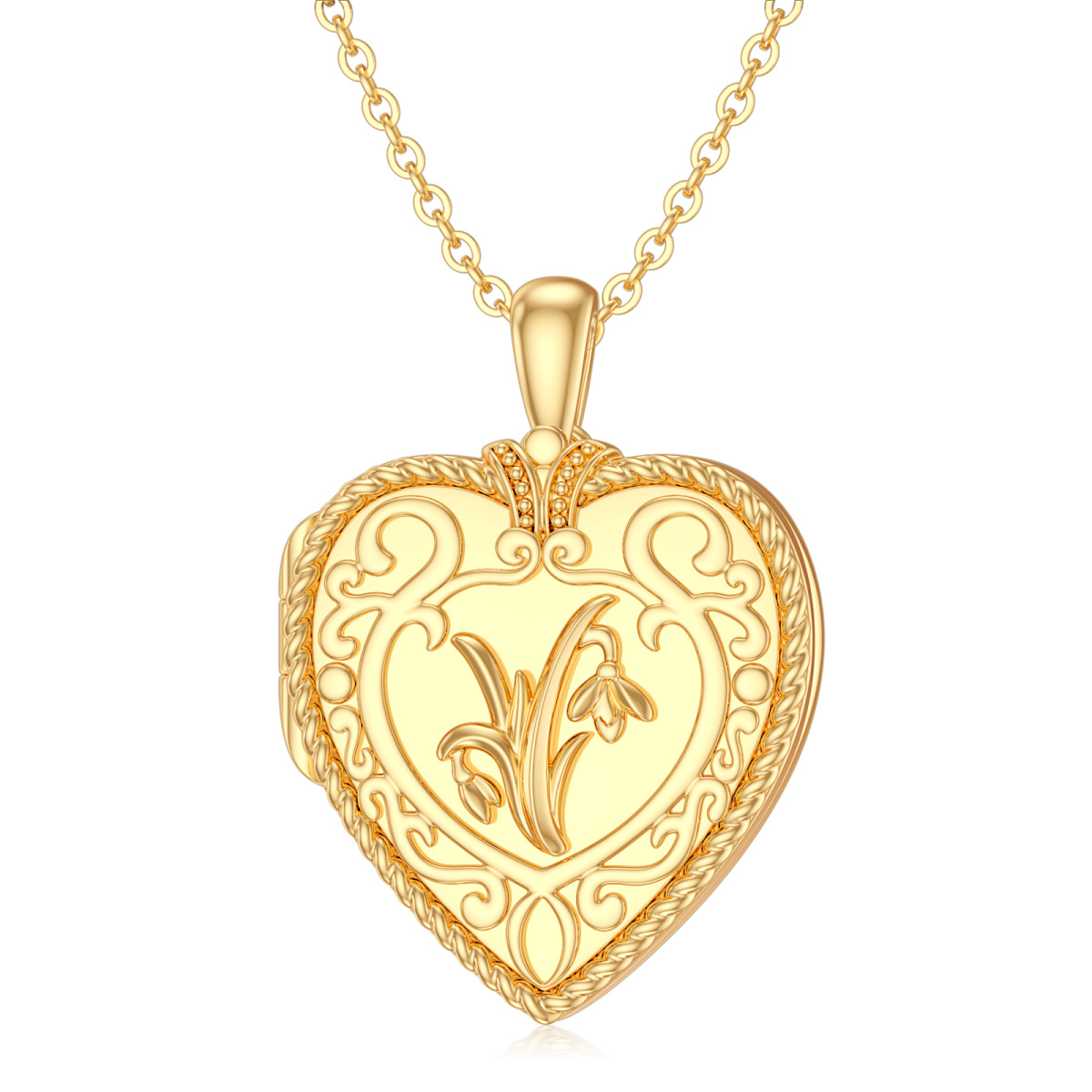 10K Gold Heart Personalized Photo Locket Necklace-1