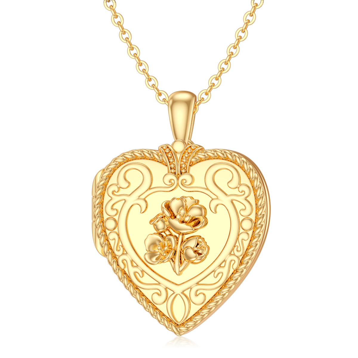 10K Gold Heart Personalized Photo Locket Necklace-1