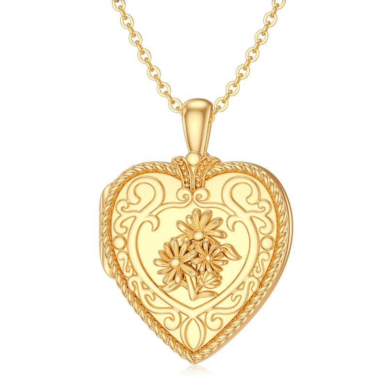 Colar com medalhão com foto personalizada com coração de ouro 10K-16