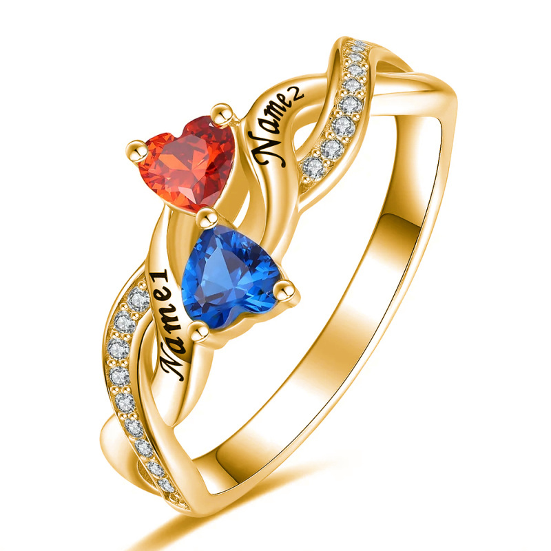 10K Gold Heart Birthstone Personalised Name Enterity Ring For Women-16