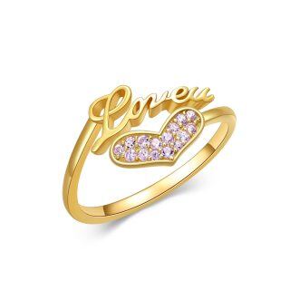 10K Gold Cubic Zirconia Heart Ring-4