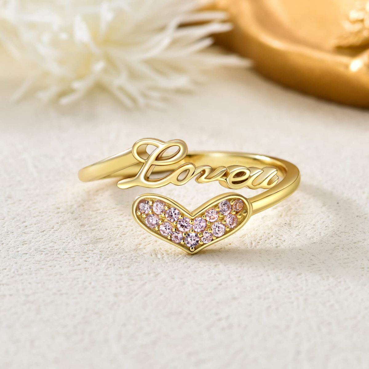 10K Gold Cubic Zirconia Heart Ring-3