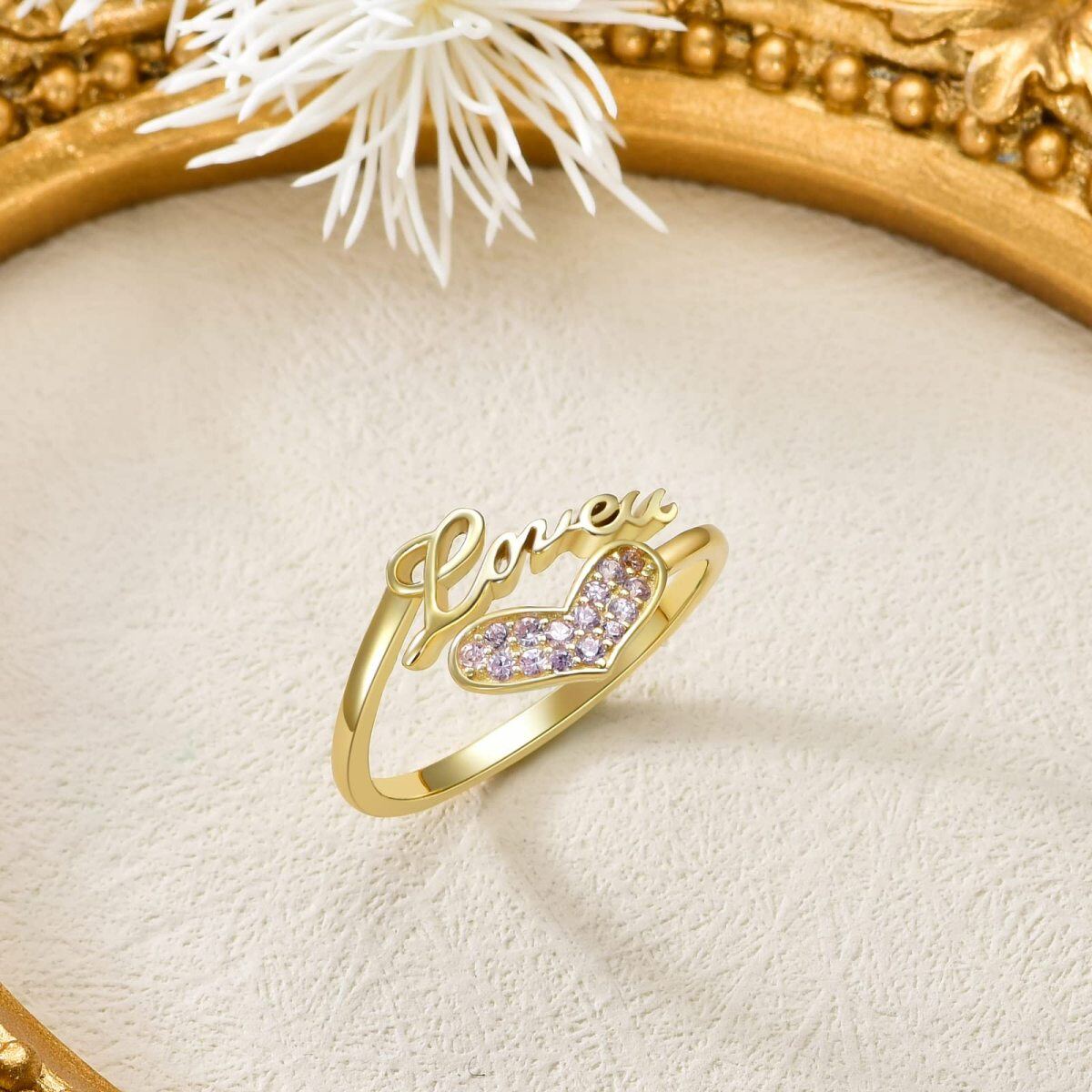 10K Gold Cubic Zirconia Heart Ring-5