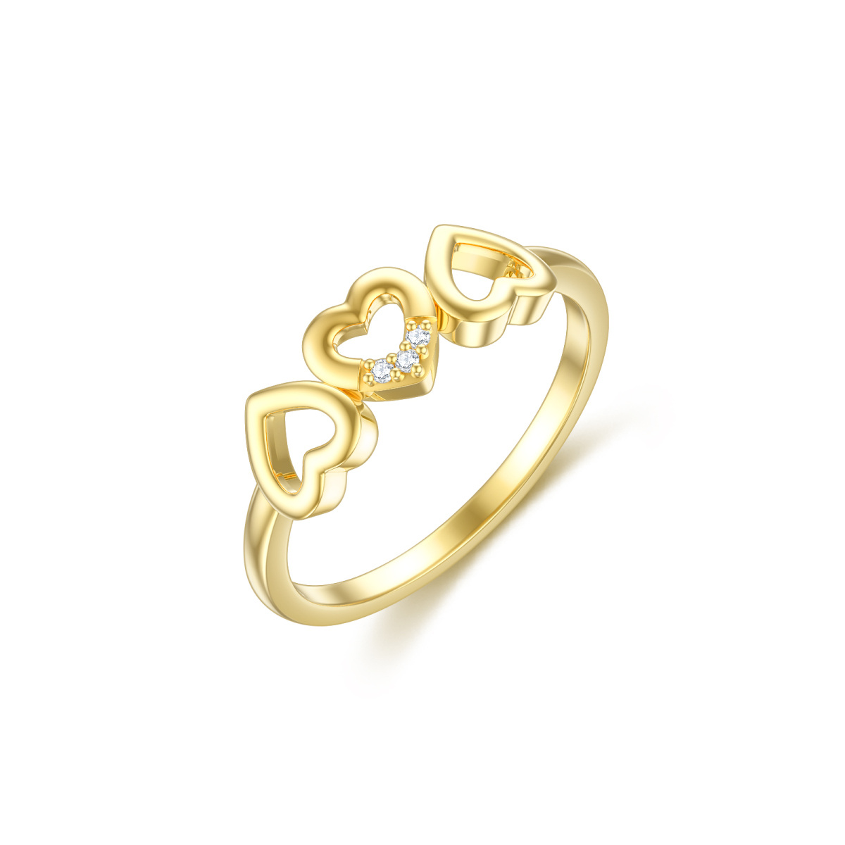 10K Gold Cubic Zirconia Heart With Heart Ring For Women-1