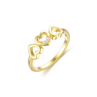 10K Gold Cubic Zirconia Heart With Heart Ring For Women-5